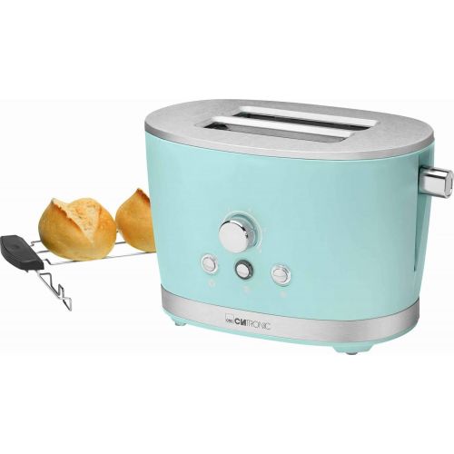  Clatronic Toaster mit Broetchenaufsatz Mint Edelstahl Regelbarer Thermostat (Retro, 850 Watt, 2 Toastschlitze, Kruemelschublade)