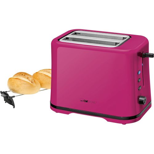  Clatronic TA 3554 Kompakter 2-Scheiben Toaster, Broetchenaufsatz (abnehmbar), Aufwarm, Auftau Schnellstoppfunktion, stufenlos einstellbarer Braunungsgrad, Kruemelschublade, Brombeer