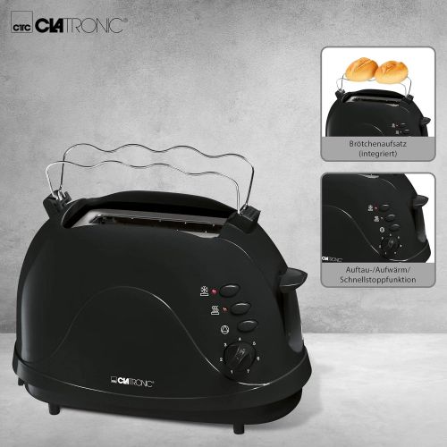  Clatronic TA 3565 2-Scheiben-Toaster, Cool-Touch Gehause, integrierter Broetchenaufsatz, Aufwarmfunktion, Auftaufunktion, Schnellstoppfunktion, schwarz