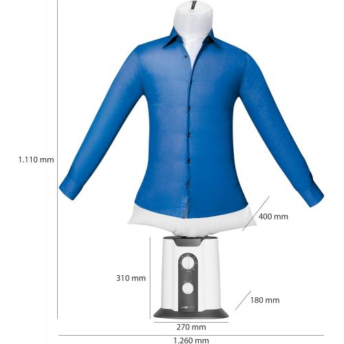  Clatronic HBB 3707 Schneiderpuppe, zum Buegeln, automatische Trocknung, Buegeln von Hemden und Trockner, 180 Minuten, 2 Temperaturstufen, 850 W