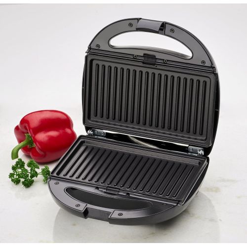  Clatronic ST/WA 3670, 3in1 Sandwichmaker / Waffelautomat / Kontaktgrill, inkl. 3 antihaftbeschichteter Wechselplatten, Edelstahleinlage, schwarz