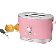 Clatronic TA 3690 RocknRetro 2-Scheiben-Toaster mit Broetchenaufsatz, Kruemelschublade, Auftaufunktion, Aufwarmfunktion, Schnellstoppfunktion, Pink