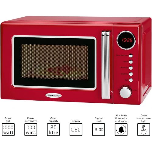  Clatronic MWG 790 2in1 Mikrowelle Retro-Design, 700 W Mikrowellenleistung, 1000 W Grillleistung, 20 L Garraum, Timerfunktion, Kindersicherung