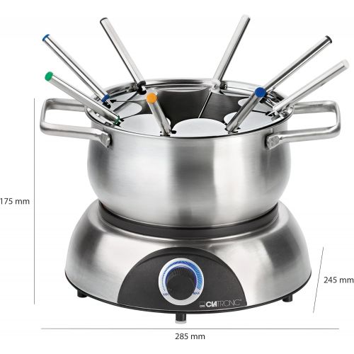  Clatronic FD 3516 / Fonduetopf aus Edelstahl fuer 8 Personen / Sandwichboden fuer optimale Warmeverteilung / 8 Edelstahl Fonduegabeln, farblich markiert / Fuellmenge max. 1,2 Liter /