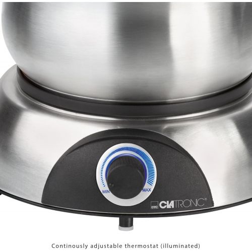  Clatronic FD 3516 / Fonduetopf aus Edelstahl fuer 8 Personen / Sandwichboden fuer optimale Warmeverteilung / 8 Edelstahl Fonduegabeln, farblich markiert / Fuellmenge max. 1,2 Liter /