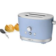 Clatronic TA 3690 RocknRetro 2-Scheiben-Toaster mit Broetchenaufsatz, Kruemelschublade, Auftaufunktion, Aufwarmfunktion, Schnellstoppfunktion, Blau