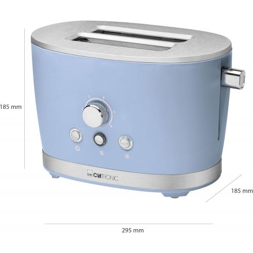  Clatronic TA 3690 RocknRetro 2-Scheiben-Toaster mit Broetchenaufsatz, Kruemelschublade, Auftaufunktion, Aufwarmfunktion, Schnellstoppfunktion, Blau