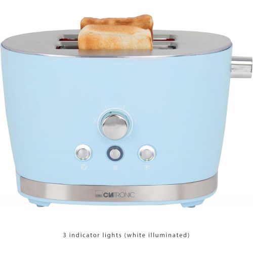  Clatronic TA 3690 RocknRetro 2-Scheiben-Toaster mit Broetchenaufsatz, Kruemelschublade, Auftaufunktion, Aufwarmfunktion, Schnellstoppfunktion, Blau