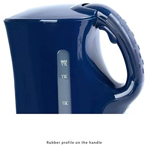  Clatronic Wasserkocher 1,7 Liter Kabellos Edelstahl Heizelement 2000 Watt (UEberhitzungsschutz, Automatische Abschaltung, Sicherheitsklappdeckel, Blau)