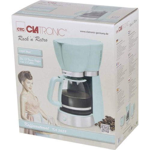  Clatronic KA 3689 RocknRetro Filterkaffeemaschine fuer 15 Tassen, Glaskanne, Tropfstopp, Abschaltautomatik, 1000 W, Mint-gruen