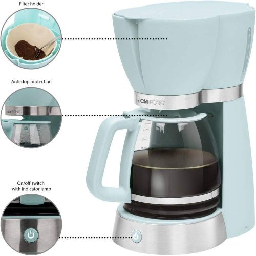  Clatronic KA 3689 RocknRetro Filterkaffeemaschine fuer 15 Tassen, Glaskanne, Tropfstopp, Abschaltautomatik, 1000 W, Mint-gruen