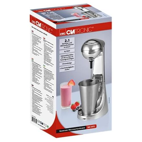  Clatronic BM 3472 // 2in1 Barmixer & Milchaufschaumer in Einem // 650 ml Fassungsvermoegen // 2 Geschwindigkeitsstufen // Edelstahlbecher & -mixstab // Chromdesign