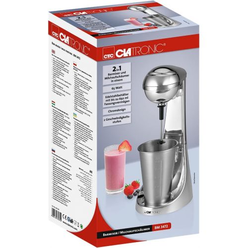  Clatronic BM 3472 // 2in1 Barmixer & Milchaufschaumer in Einem // 650 ml Fassungsvermoegen // 2 Geschwindigkeitsstufen // Edelstahlbecher & -mixstab // Chromdesign