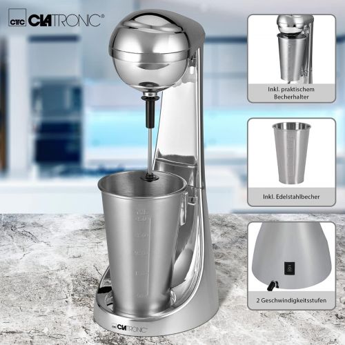  Clatronic BM 3472 // 2in1 Barmixer & Milchaufschaumer in Einem // 650 ml Fassungsvermoegen // 2 Geschwindigkeitsstufen // Edelstahlbecher & -mixstab // Chromdesign