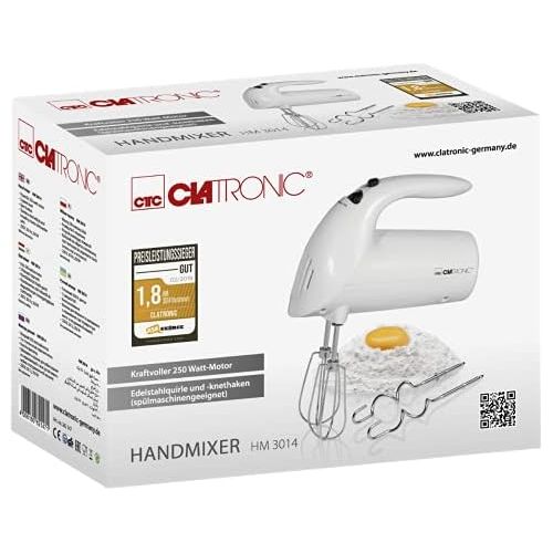  Clatronic Handmixer HM 3014 /// Edelstahlquirle & -knethaken /// 5 Geschwindigkeitsstufen /// Zubehoerteile spuelmaschinengeeignet /// 250 Watt /// Orange