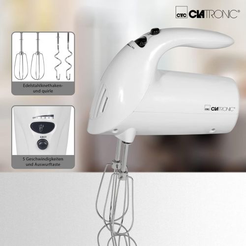  Clatronic Handmixer HM 3014 /// Edelstahlquirle & -knethaken /// 5 Geschwindigkeitsstufen /// Zubehoerteile spuelmaschinengeeignet /// 250 Watt /// Orange