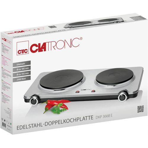  Clatronic DKP 3668 E Edelstahl-Doppelkochplatte / 2 stufenlos regelbare Thermostate / 2500 W