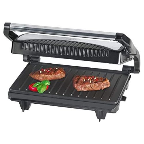  Clatronic MG 3519 Multigrill fuer beidseitiges, fettfreies Grillen, antihaftbeschichtete Grillplatten, Edelstahlgehause