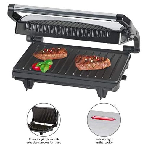  Clatronic MG 3519 Multigrill fuer beidseitiges, fettfreies Grillen, antihaftbeschichtete Grillplatten, Edelstahlgehause