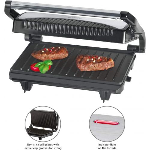  Clatronic MG 3519 Multigrill fuer beidseitiges, fettfreies Grillen, antihaftbeschichtete Grillplatten, Edelstahlgehause