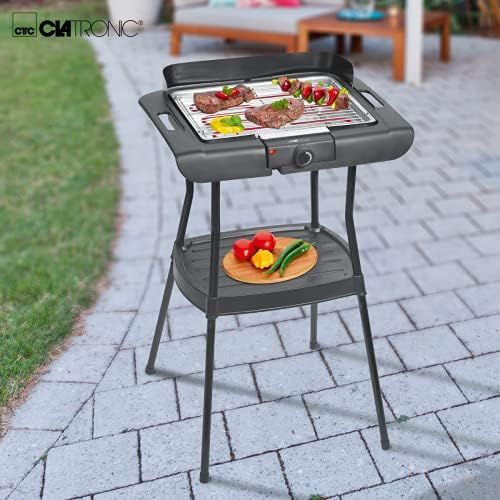  Clatronic BQS 3508 Barbecue-Standgrill, Verchromter Grillrost, Metallauffangschale, Windschutz, Zwischenablage, Cool Touch-Gehause, Schwarz, 2000 Watt