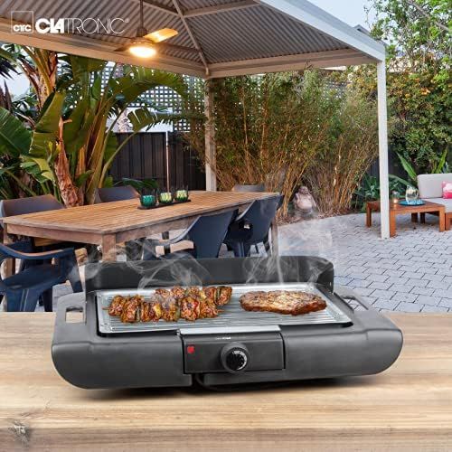  Clatronic BQS 3508 Barbecue-Standgrill, Verchromter Grillrost, Metallauffangschale, Windschutz, Zwischenablage, Cool Touch-Gehause, Schwarz, 2000 Watt