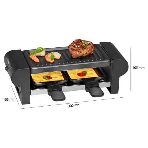  Clatronic RG 3592 2-Personen-Raclette-Grill zum Grillen und UEberbacken, Cool-Touch-Gehause, 2 Pfannchen, antihaftbeschichtet, schwarz