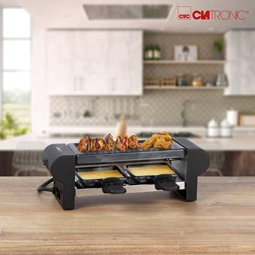  Clatronic RG 3592 2-Personen-Raclette-Grill zum Grillen und UEberbacken, Cool-Touch-Gehause, 2 Pfannchen, antihaftbeschichtet, schwarz