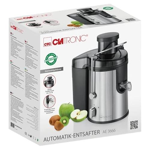  Clatronic AE 3666 Automatik-Entsafter, Edelstahl-Gehause, Grosse Einfuelloeffnung, 2 Geschwindigkeitsstufen