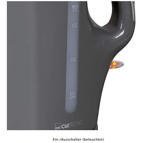  Clatronic WK 3445 Wasserkocher, 1,7 L, 2 aussenliegende Wasserstandsanzeigen, Edelstahlheizelement