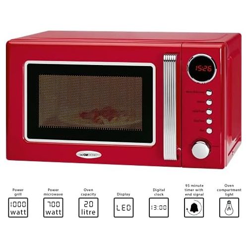  Clatronic MWG 790 2in1 Mikrowelle Retro-Design, 700 W Mikrowellenleistung, 1000 W Grillleistung, 20 L Garraum, Timerfunktion, Kindersicherung