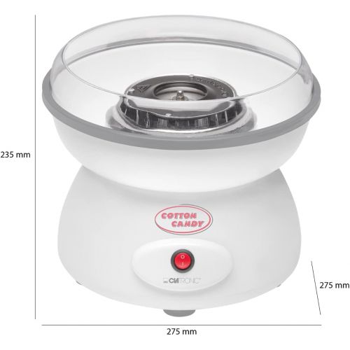  Clatronic 263023 ZWM 3478 Zuckerwatten-Maker, Ø ca. 27 cm, Schale & Spritzschutz spuelmaschinengeeignet, Inkl. Messloeffel und 10 Holzstabchen, 500 Watt