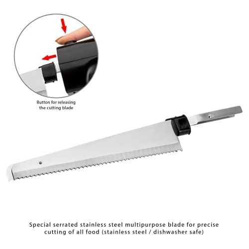  Clatronic EM 3702 Elektromesser, Edelstahleinlage, Spezialgezahnte Edelstahl-Mehrzweckklinge, rostfrei/spuelmaschinengeeignet, inkl. Aufbewahrungsbox, schwarz, 49 cm