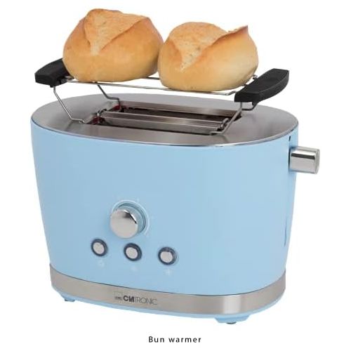  Clatronic TA 3690 RocknRetro 2-Scheiben-Toaster mit Broetchenaufsatz, Kruemelschublade, Auftaufunktion, Aufwarmfunktion, Schnellstoppfunktion, Pink