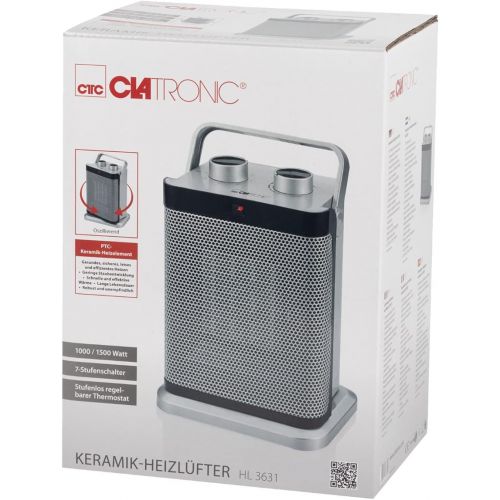  Clatronic HL 3631 Keramik-Heizluefter, 7-Stufen-Schalter, stufenlos regelbarer Thermostat, 1000/1500 W