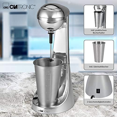  Clatronic BM 3472 // 2in1 Barmixer & Milchaufschaumer in Einem // 450 ml Fassungsvermoegen // 2 Geschwindigkeitsstufen // Edelstahlbecher & -mixstab // Chromdesign