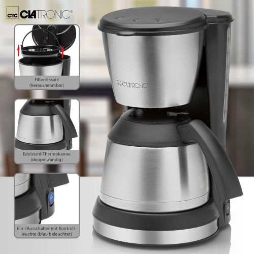  Clatronic KA 3563 Kaffeemaschine, fuer 8-10 Tassen Kaffee (ca. 1,2 Liter), 800 Watt, inkl. hochwertigen Edelstahlapplikationen, Nachtropfsicherung