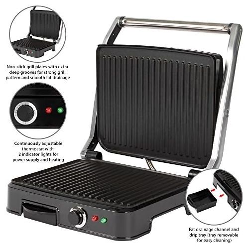  Clatronic KG 3487 Kontaktgrill fuer beidseitiges, fettfreies Grillen, antihaftbeschichtete Grillplatten, Edelstahlgehause