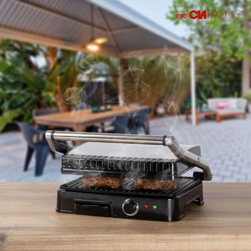  Clatronic KG 3487 Kontaktgrill fuer beidseitiges, fettfreies Grillen, antihaftbeschichtete Grillplatten, Edelstahlgehause