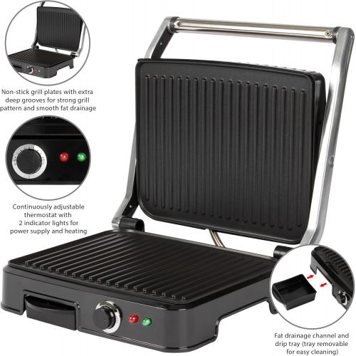  Clatronic KG 3487 Kontaktgrill fuer beidseitiges, fettfreies Grillen, antihaftbeschichtete Grillplatten, Edelstahlgehause