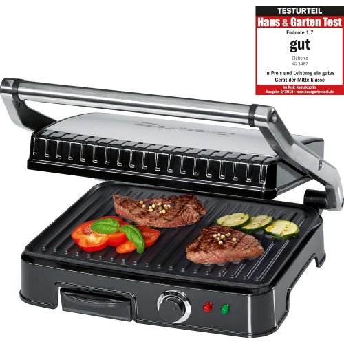  Clatronic KG 3487 Kontaktgrill fuer beidseitiges, fettfreies Grillen, antihaftbeschichtete Grillplatten, Edelstahlgehause