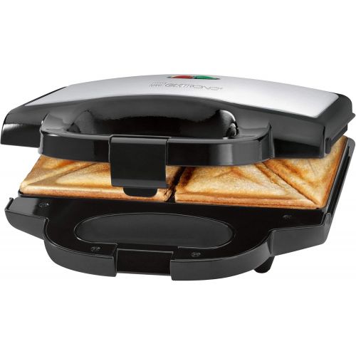  Clatronic ST 3628 Sandwichtoaster, dreieckige Sandwichplatten mit Antihaftbeschichtung, automatischer Temperaturregler, Edelstahleinlage, schwarz