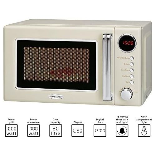  Clatronic MWG 790 2in1 Mikrowelle Retro-Design, 700 W Mikrowellenleistung, 1000 W Grillleistung, 20 L Garraum, Timerfunktion, Kindersicherung