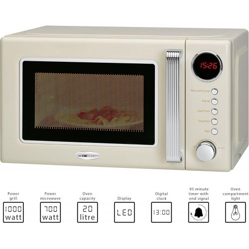  Clatronic MWG 790 2in1 Mikrowelle Retro-Design, 700 W Mikrowellenleistung, 1000 W Grillleistung, 20 L Garraum, Timerfunktion, Kindersicherung