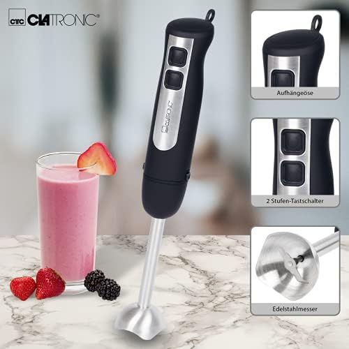  [아마존베스트]Clatronic SM 3739 Hand Blender with Ergonomic Handle, Powerful 800 Watt Motor, Removable Stainless Steel Mixing Rod, Hanging Eyelet, Silver/Black