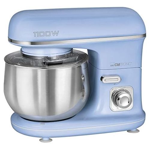  [아마존베스트]Clatronic RocknRetro KM 3711 Kneading Machine with Transparent Splash Guard Lid with Refill Opening and Pivoting Multifunctional Arm 1100 Watt 5 Litre, blue