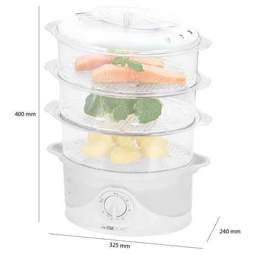  [아마존베스트]Clatronic DG 3665 Steamer Containers, Timer, Water Level Indicator, 800 Watt, White