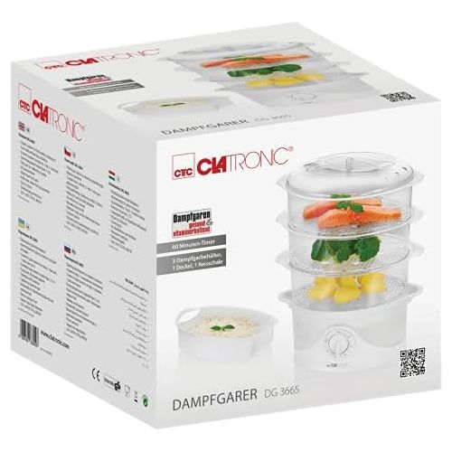  [아마존베스트]Clatronic DG 3665 Steamer Containers, Timer, Water Level Indicator, 800 Watt, White