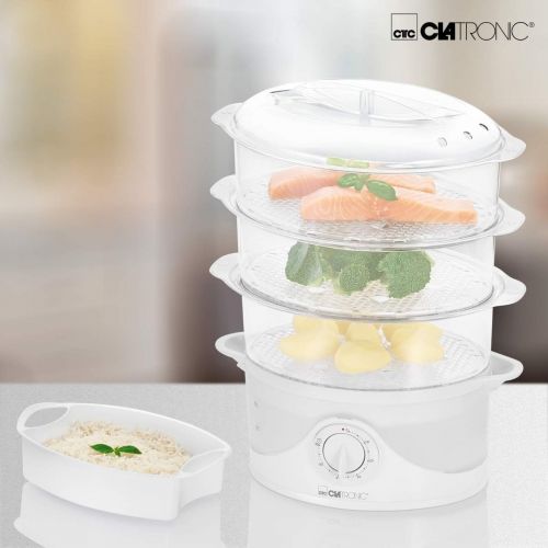  [아마존베스트]Clatronic DG 3665 Steamer Containers, Timer, Water Level Indicator, 800 Watt, White