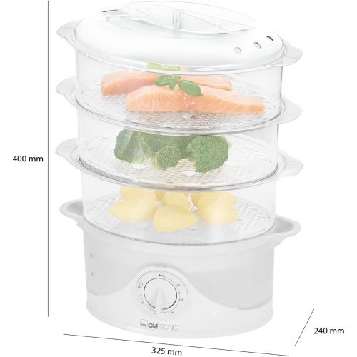  [아마존베스트]Clatronic DG 3665 Steamer Containers, Timer, Water Level Indicator, 800 Watt, White